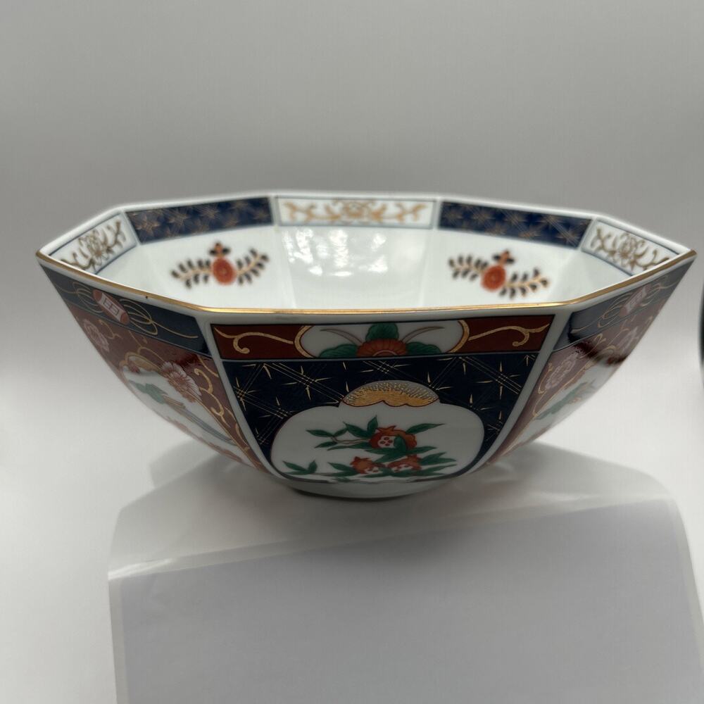 Vintage Andrea by‎ Sadek Octagon Bowl Japanese Imari Style Gold Gilded 8 sided